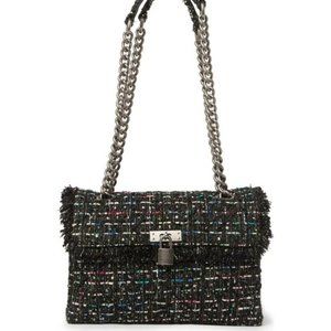 NWT. KURT GEIGER LONDON TWEED LARGE BRIXTON LOCK BAG IN CHARCOAL